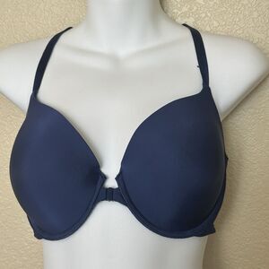Body By Victoria Lined Demi Bra Navy Blue Strappy Racer Back 34DD Full Coverage